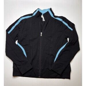 WOMEN'S JOGGING JACKET TALBOT'S Size S Zip Up JOGGER Black w/ Aqua Stripes